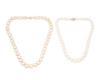 Two Gold and Cultured Pearl Necklaces