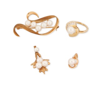 A Group of Gold and Cultured Pearl Jewelry