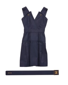 CHANEL: A Vintage Boutique Navy Blue Sateen Dress
