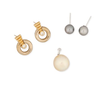 A Group of Gold, Cultured Pearl and Diamond Jewelry