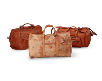 Three Tan Leather Duffle Weekender Bags