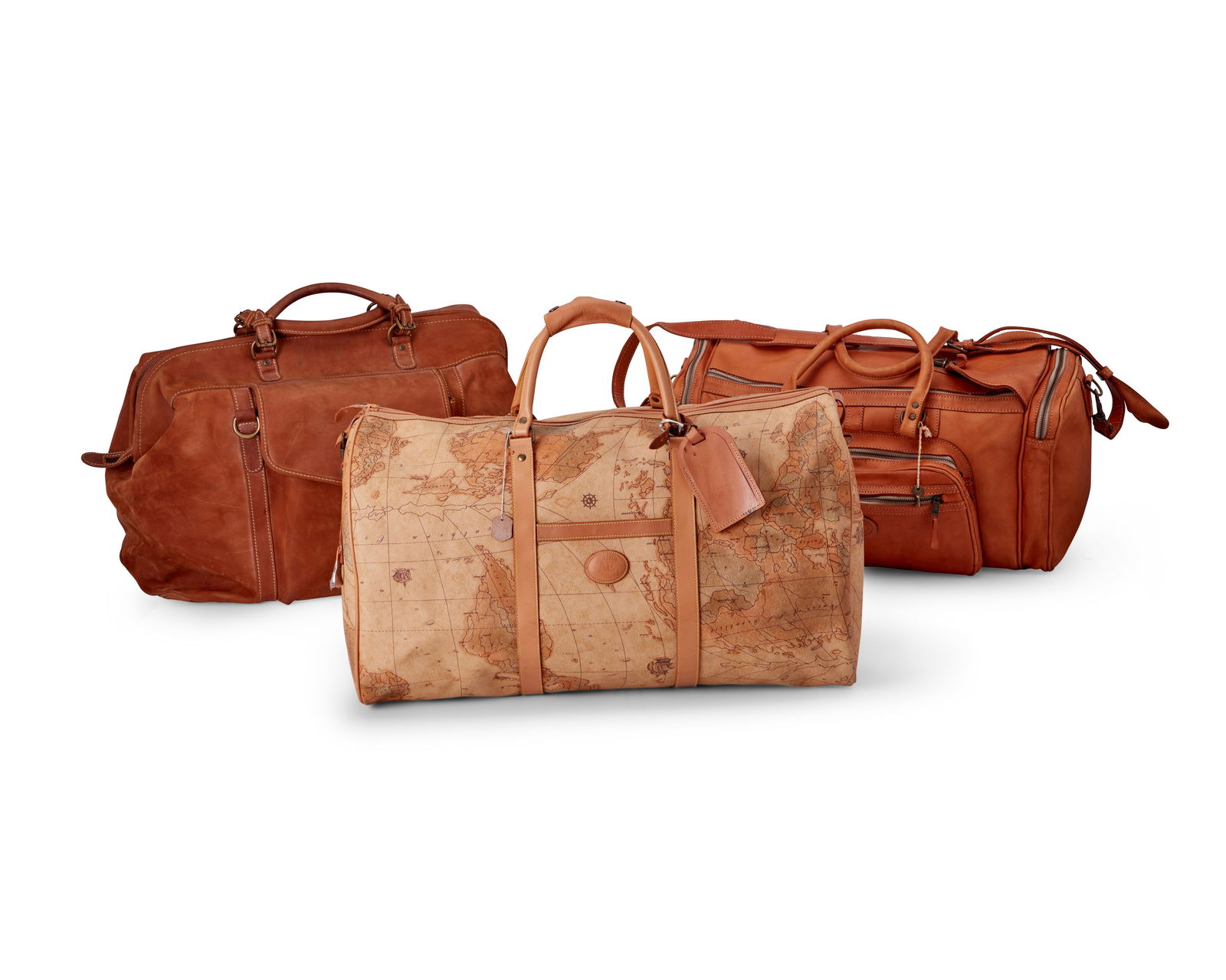 Three Tan Leather Duffle Weekender Bags (1 of 20)