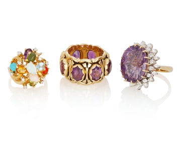 Three 14K Gold and Gem-Set Rings