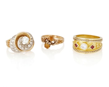 A Group of Three Gold Rings