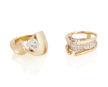 Two 14K Gold and Diamond Rings
