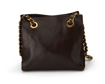 Prada: A Vintage Brown Leather Chain Shoulder Bag