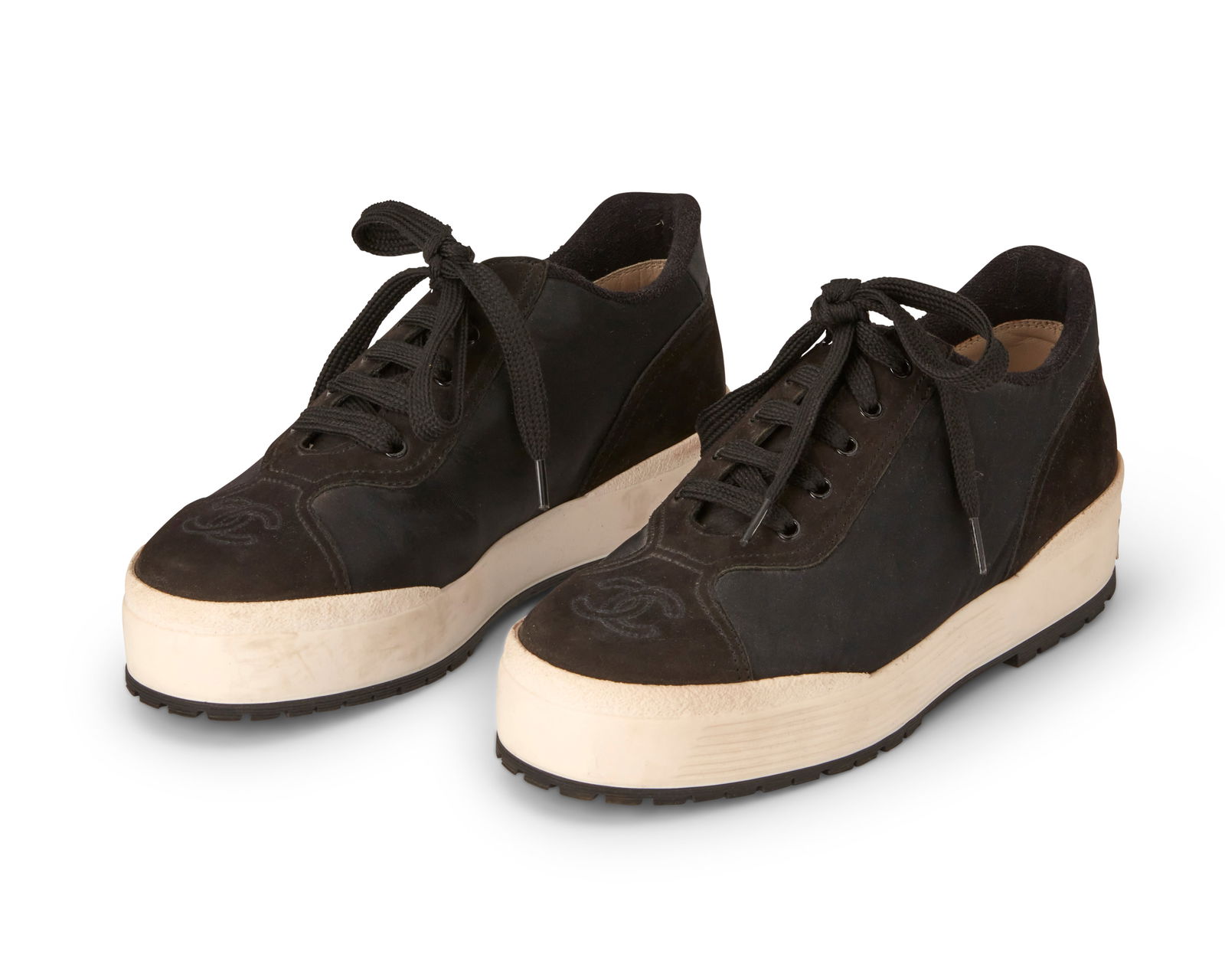 CHANEL: A Pair of Vintage CC Black Platform Sneakers (1 of 6)