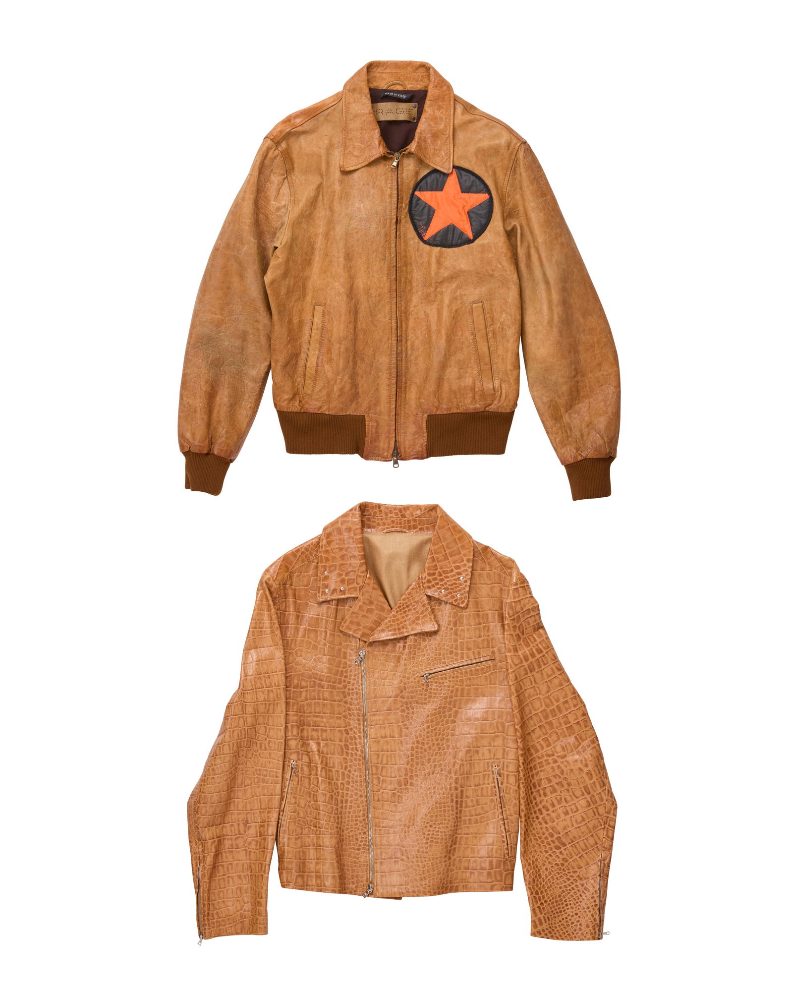Two Men's Vintage Tan Leather Jackets (1 of 5)