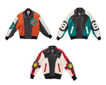 A Group of Vintage Men's Leather Applique Bomber Jackets