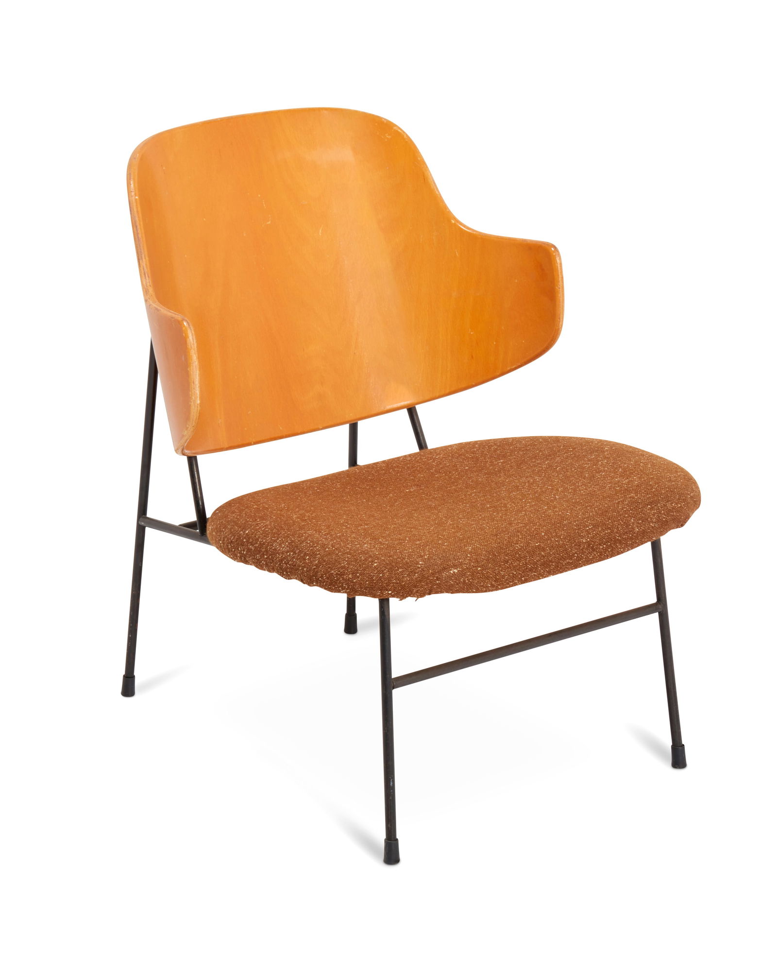 Ib Kofod-Larsen (1921-2000), A "Penguin" lounge chair for Selig, mid-20th century: Ib Kofod-Larsen (1921-2000)A "Penguin" lounge chair for Selig, mid-20th centuryDesigned 1953Appears unmarkedThe low chair with enameled metal frame, featuring a plywood scoop back above a br