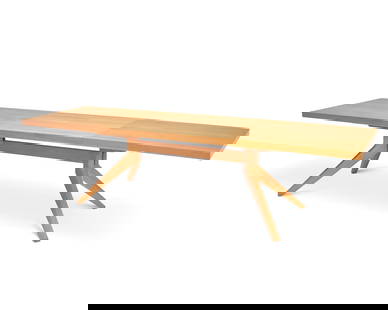 Matthew Hilton (b. 1957), A "Cross Extension Dining Table" for Case Furniture, early 21st century: Matthew Hilton (b. 1957)A "Cross Extension Dining Table" for Case Furniture, early 21st centuryWith two paper Case Furniture tags to undersideThe wood table with four splayed legs joined by a medial s