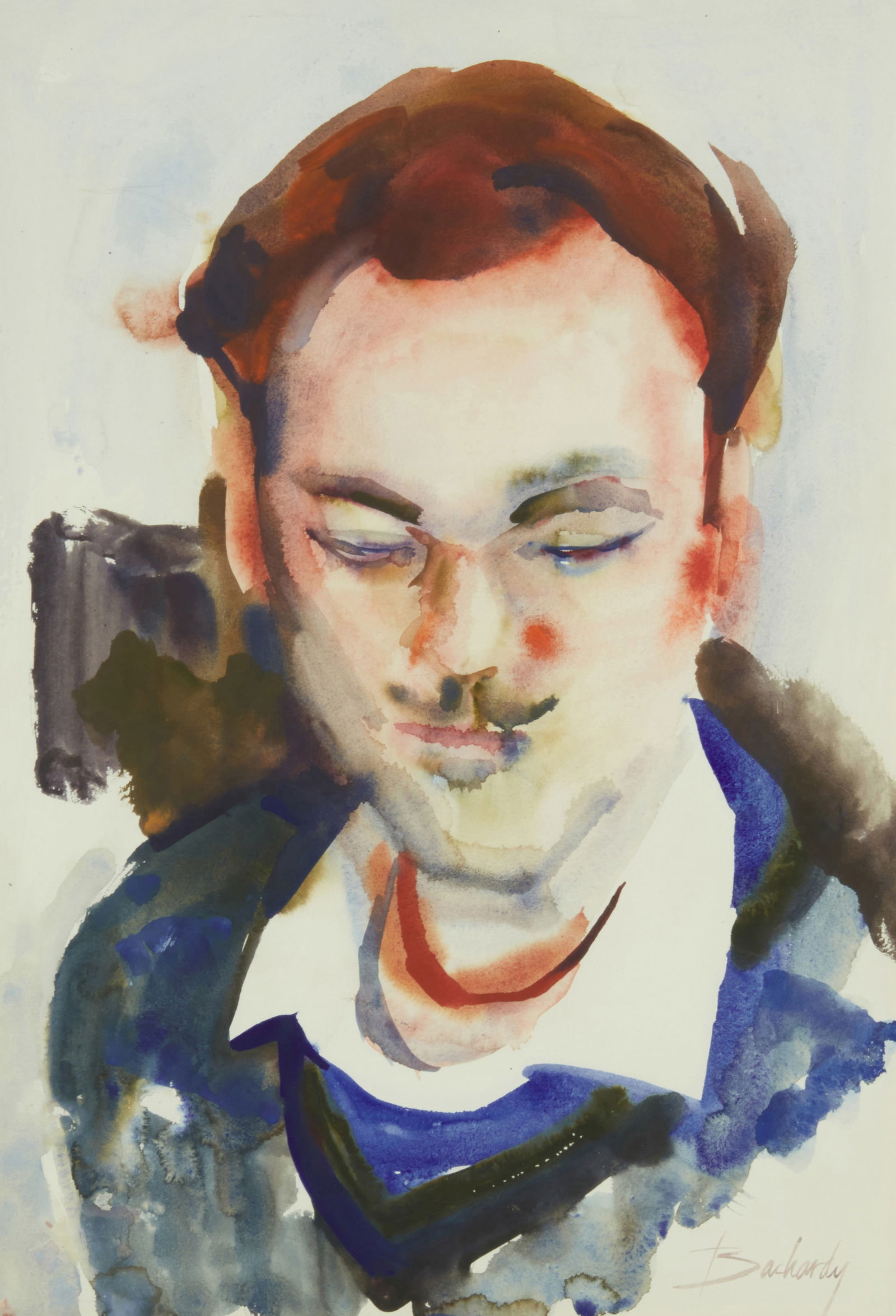 Don Bachardy (b. 1934), Portrait of a man: Don Bachardy(b. 1934)Portrait of a manWatercolor on paperSigned lower right: BachardySight: 22" H x 14.75" W