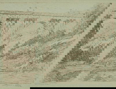 Benjamin Chambers Brown (1865-1942), "Pasadena High Bridge": Benjamin Chambers Brown (1865-1942) "Pasadena High Bridge" Lithograph in dark brown ink on laid grey paper From the edition of unknown size Signed, titled, and inscribed in pencil in the