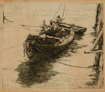 Armin Carl Hansen (1886-1957), "The Sardine Barge (State II)," 1922: Armin Carl Hansen (1886-1957) "The Sardine Barge (State II)," 1922 Etching on cream laid paper, watermark Arches From the edition of unknown size Signed and titled in pencil in the lower margin: