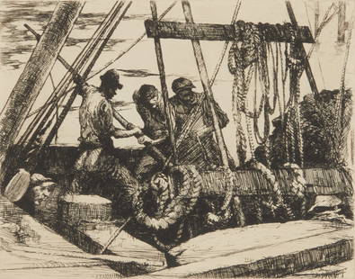 Armin Carl Hansen (1886-1957), "Men at Rigging," circa 1924: Armin Carl Hansen (1886-1957) "Men at Rigging," circa 1924 Etching on wove paper Edition: 30/50 (the first and only issued from the original copper plate, except for two posthumous impressions made