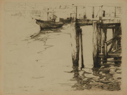 Armin Carl Hansen (1886-1957), "The Pier End," 1925: Armin Carl Hansen (1886-1957) "The Pier End," 1925 Etching on cream wove paper From the edition of unknown size Signed and titled in pencil in the lower margin: Armin Hansen; with the printed