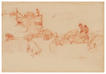 Armin Carl Hansen (1886-1957), "The Landing Party," 1928: Armin Carl Hansen (1886-1957) "The Landing Party," 1928 Conte crayon on cream-colored paper Signed lower right: Armin Hansen; titled and dated on a gallery label affixed to the frame's backing paper