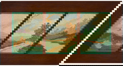 A J. B. Owens ceramic tile landscape triptych