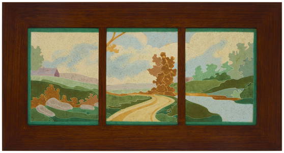 A J. B. Owens ceramic tile landscape triptych
