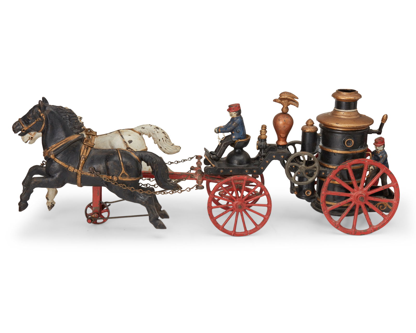 An Ives cast iron horse-drawn fire pumper toy (1 of 7)