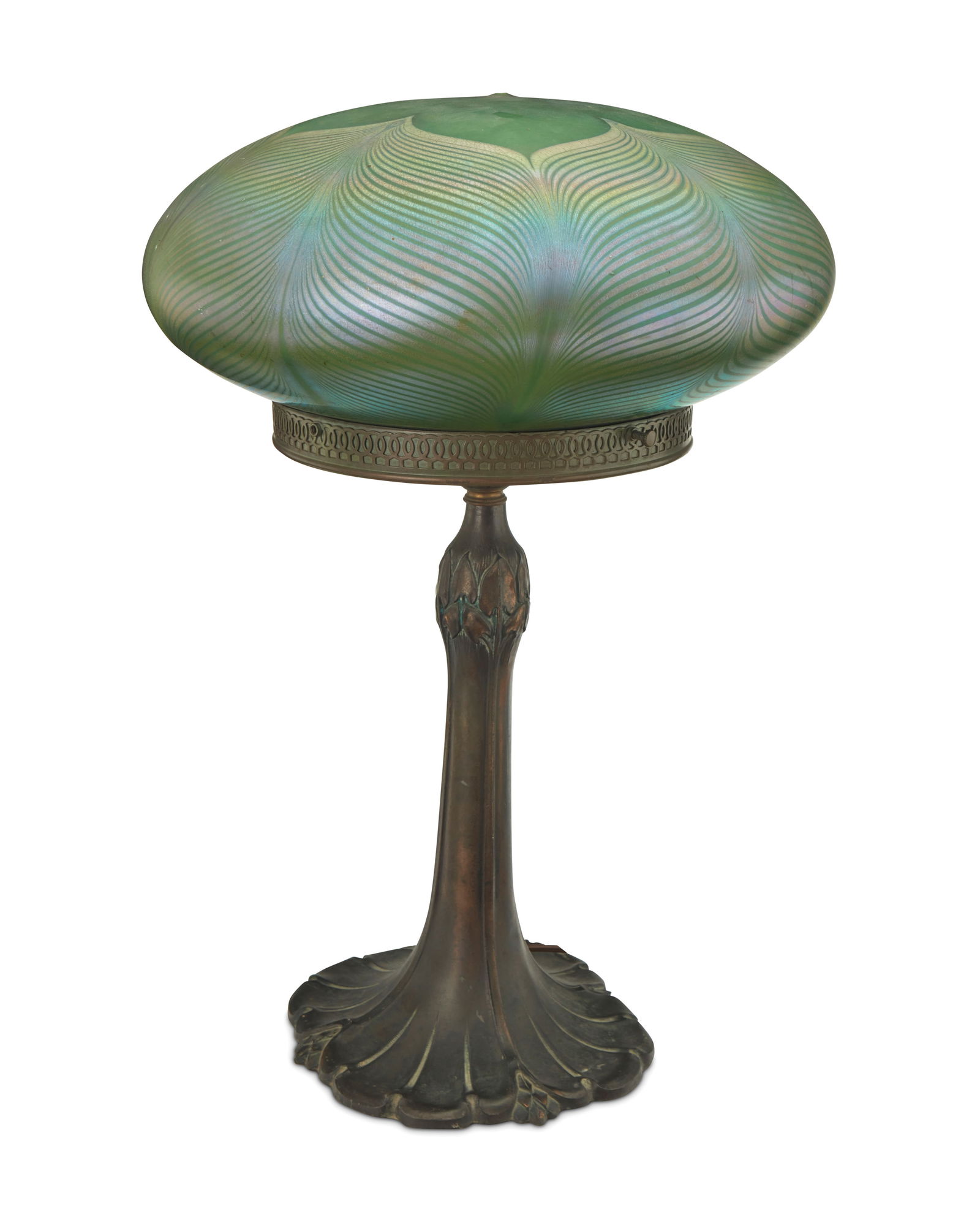 A Quezal glass mushroom table lamp (1 of 9)