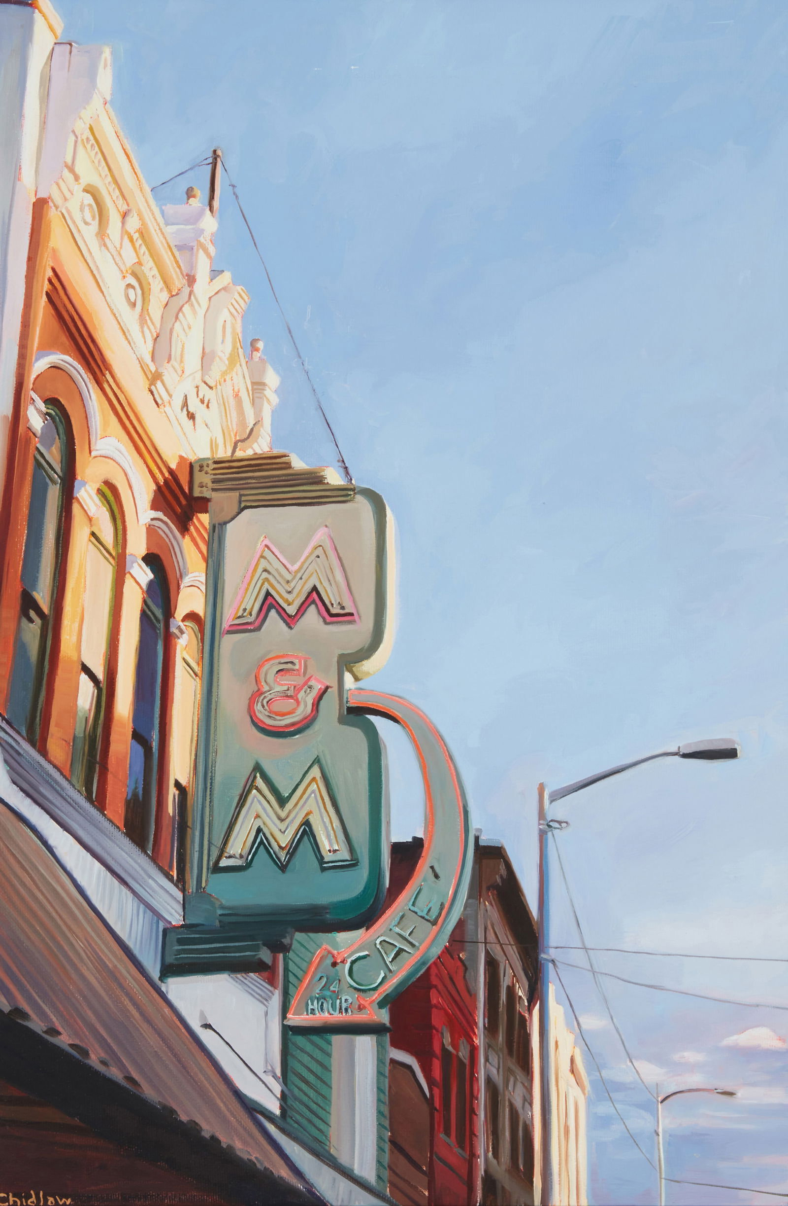 Patricia Chidlaw (b. 1952), M&M cafe: Patricia Chidlaw(b. 1952)M&M cafeOil on canvasSigned lower left: Chidlaw20" H x 13" W