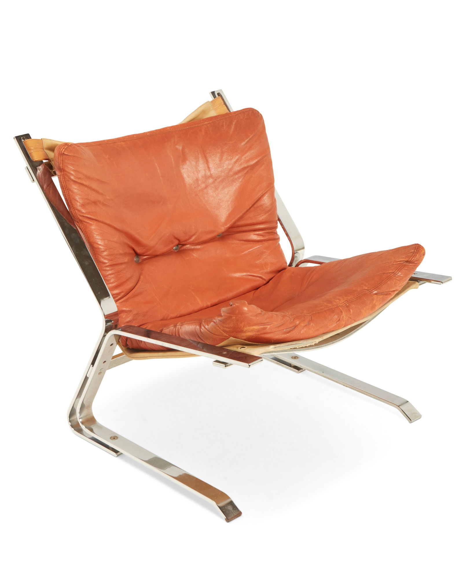 Elsa & Nordahl Solheim (1922-2012 and 1919-2014), A "Pirate" lounge chair for Rybo Rykken & Co.,: Elsa & Nordahl Solheim (1922-2012 and 1919-2014)A "Pirate" lounge chair for Rybo Rykken & Co., mid-20th century; NorwayUnmarkedThe chair with chromed metal cantilevered frame, canvas sling,