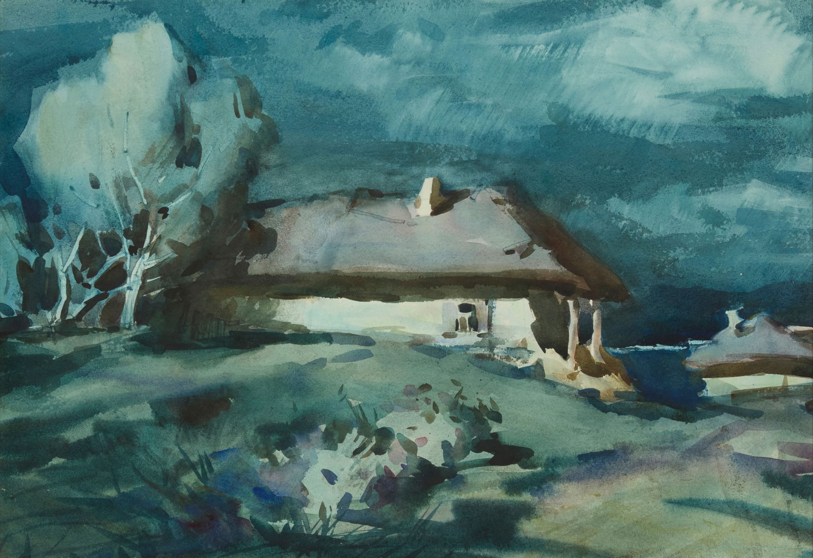 Sergei Bongart (1918-1985), Landscape in blues: Sergei Bongart(1918-1985)Landscape in bluesWatercolor on paperAppears unsignedSight: 18.75" H x 20.25" W Provenance:The Estate of Sergei Bongart