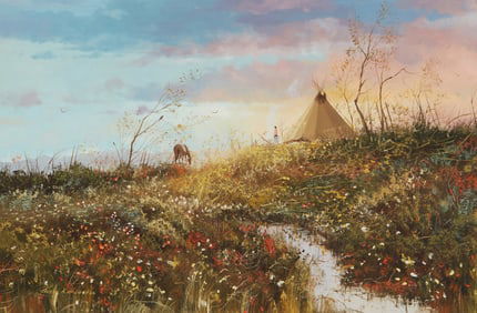 Thomas A. DeDecker (b. 1951), "Native American Encampment," 1990