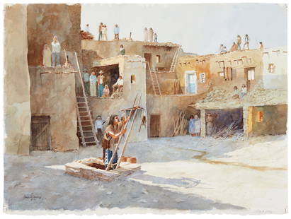 David Allen Halbach (1931-2022), "Placing the Nachi," 1995: David Allen Halbach (1931-2022) "Placing the Nachi," 1995 Watercolor and traces of graphite on thick wove paper Signed, dated, and inscribed lower left: David Halbach / © '95 / CA
