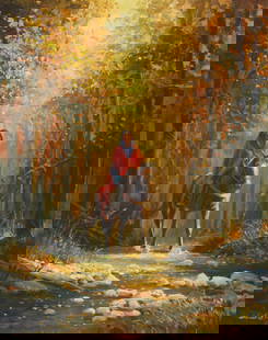 Charles H. Pabst (b. 1950), "Fall Blanket": Charles H. Pabst (b. 1950) "Fall Blanket" Oil on canvas Signed lower left: Charles H. Pabst; titled on the frame plaque; inscribed "386" in pencil on the canvas overlap 20" H