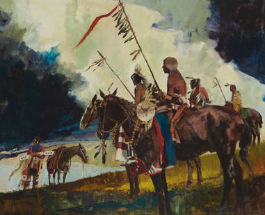 Neil Boyle (1931-2006), Native Americans on horseback: Neil Boyle (1931-2006) Native Americans on horseback Oil on canvas Signed lower right: Boyle 48" H x 60" W