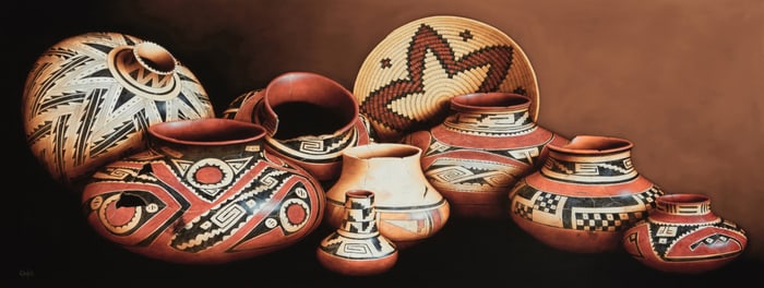 Greg English (b. 1967), Still life of Pueblo pottery