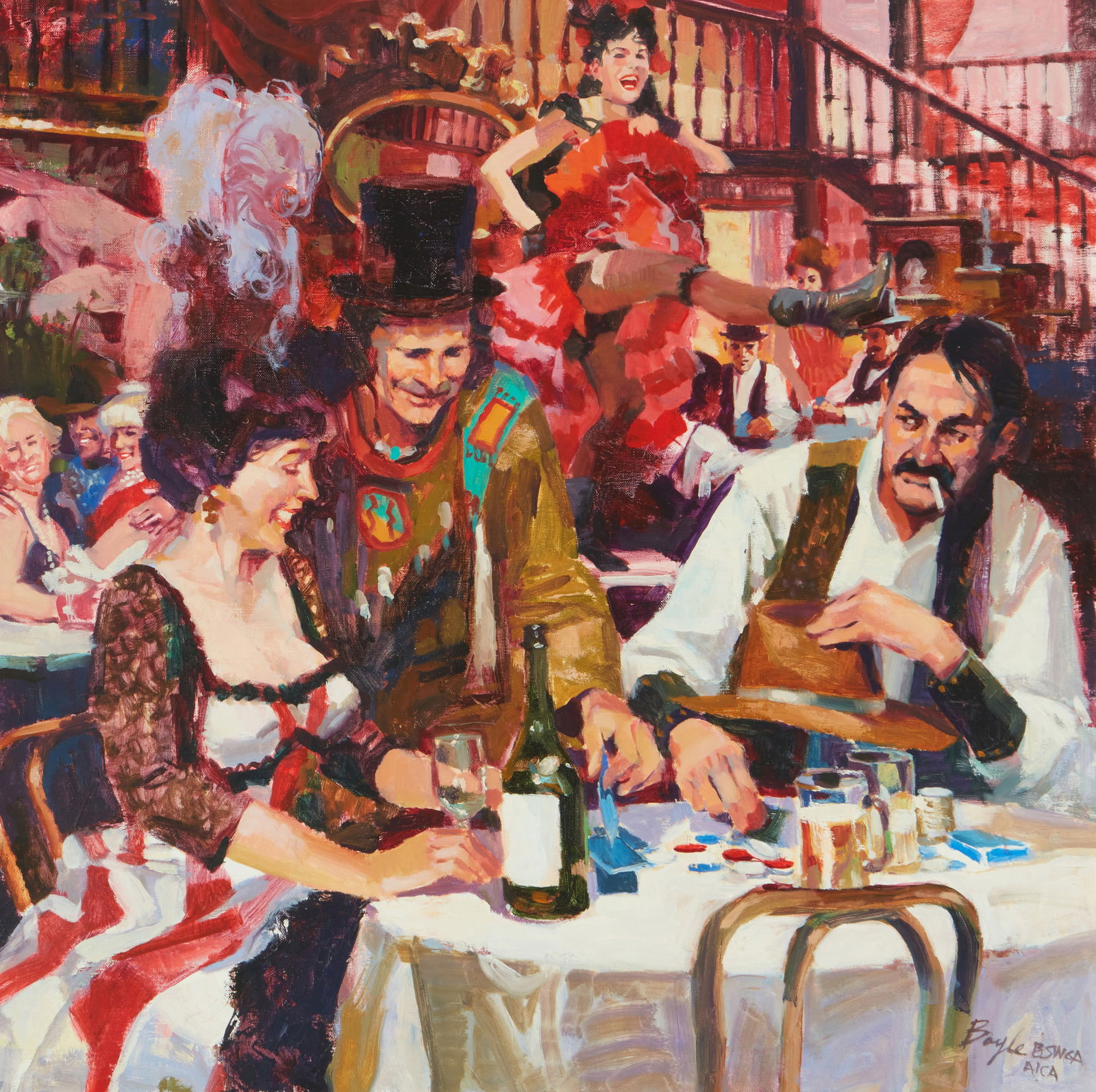 Neil Boyle (1931-2006), "And Now You Put the Red Three": Neil Boyle(1931-2006)"And Now You Put the Red Three"Oil on canvasSigned lower right: Boyle / BSWGA / AICA; titled from the sales invoice30" H x 30" W Provenance:Altermann Gal