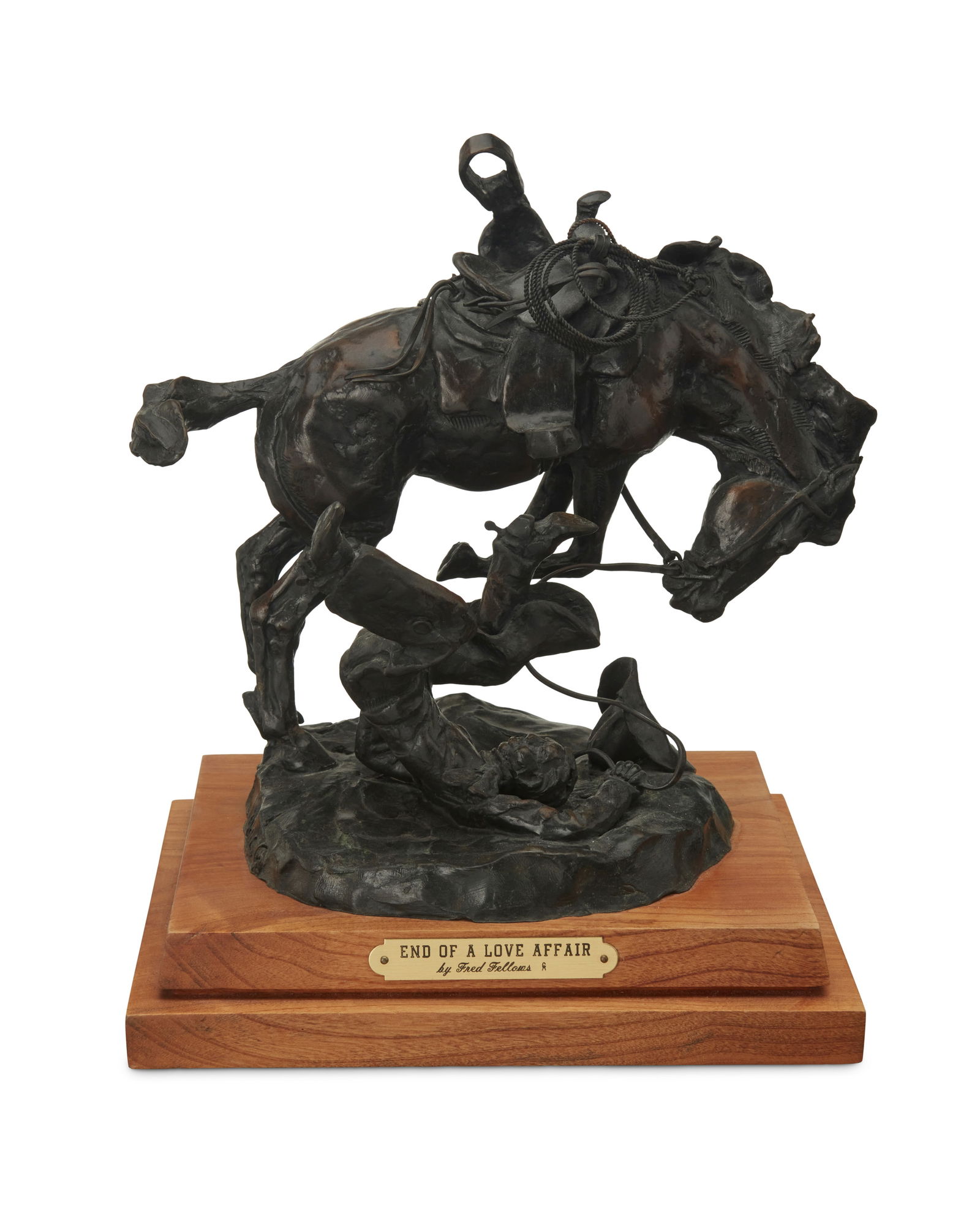 Fred Fellows (b. 1934), "End of a Love Affair": Fred Fellows(b. 1934)"End of a Love Affair"Patinated bronze on wood plinthEdition: 49/100Signed and numbered in the casting: Fellows / CA; attributed and titled to metal plaque applied to pl