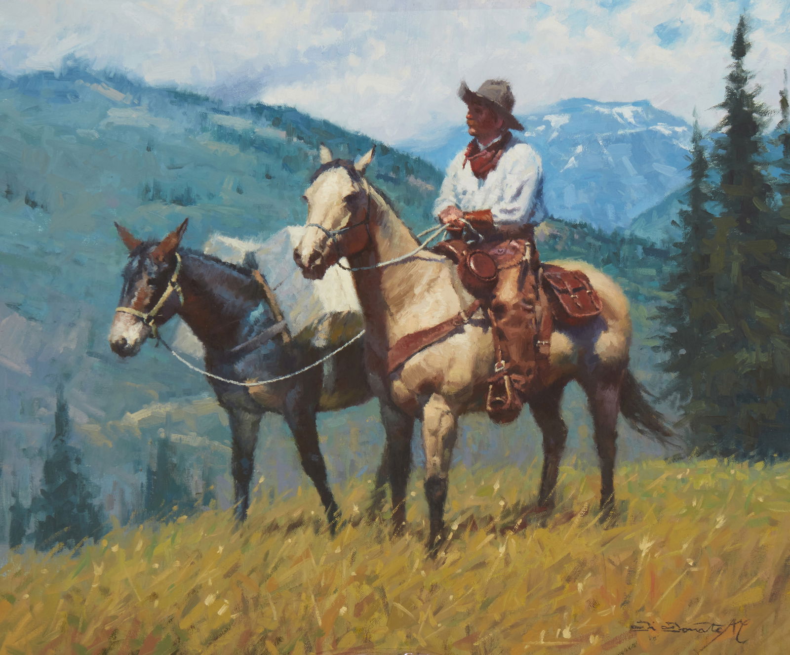 Antonio Di Donato (20th/21st century), Cowboy and pack mule in the high country (1 of 5)