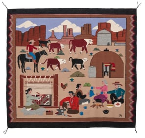 Jane Hayden (20th century, Dine), A Navajo pictorial textile, late 20th/early 21st century