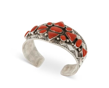A Gary Reeves Navajo sterling silver and coral cuff bracelet