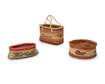 Three Northwest Coast polychrome baskets