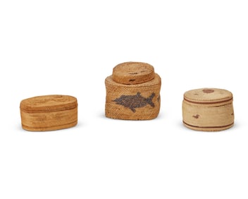 Three Makah lidded baskets