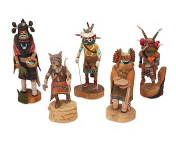 Five Hopi polychrome katsina figures