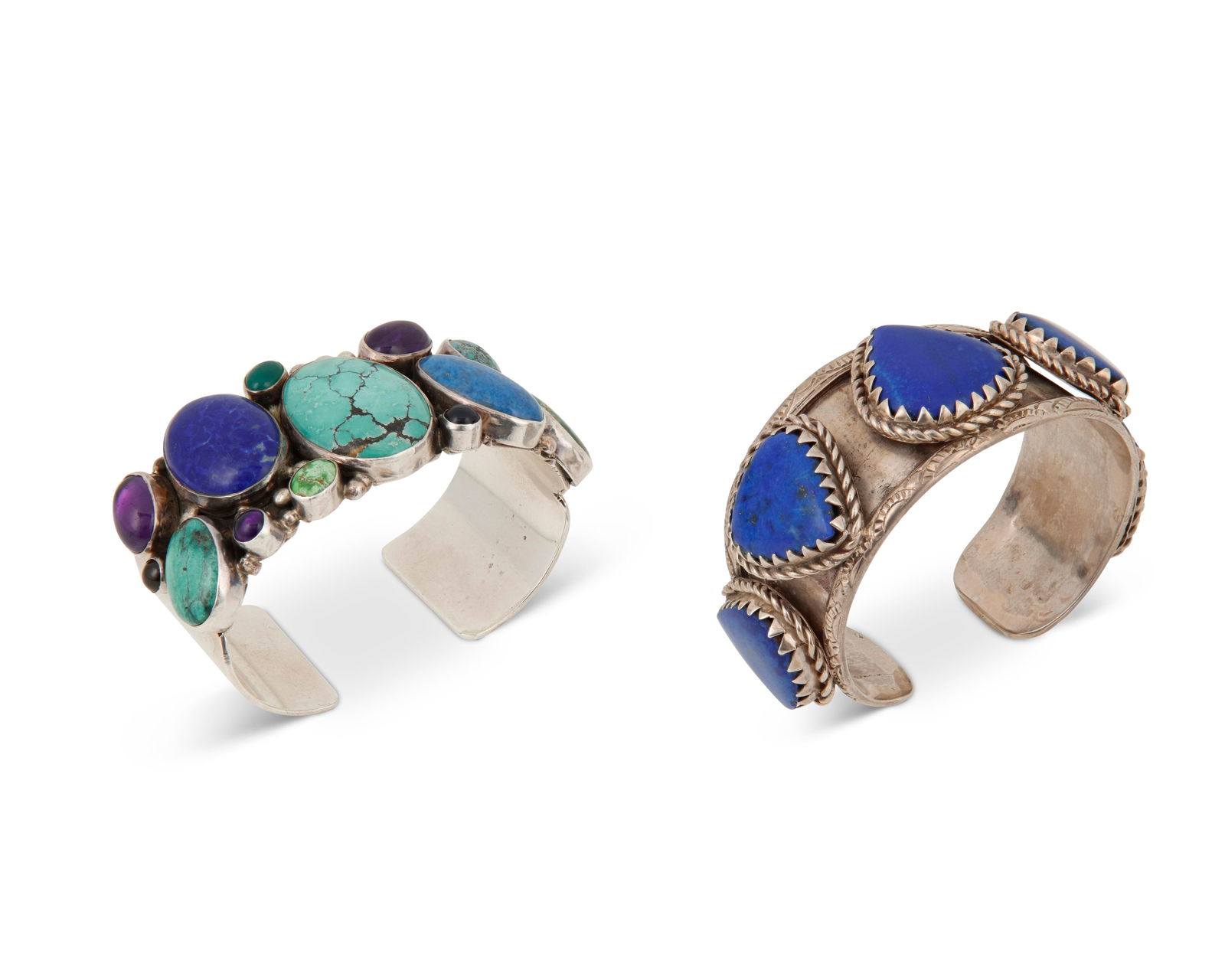 Two Southwest-style silver and set stone cuff bracelets (1 of 3)