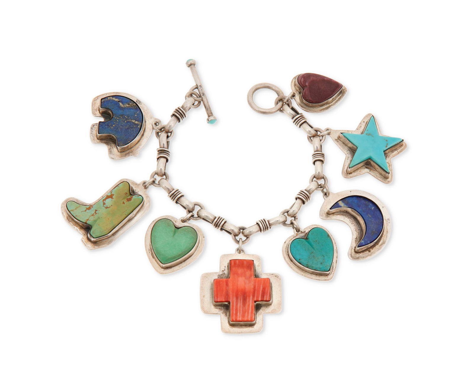A Joan Slifka-style sterling silver and set stone charm bracelet (1 of 2)