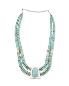 A Jimmy Calabaza "CA 'WIN" Santo Domingo Pueblo turquoise and sterling silver necklace