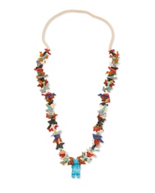 A Zuni Pueblo-style carved multistone stacked fetish necklace