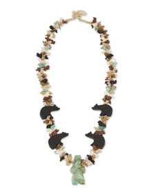 A Zuni Pueblo-style carved multistone stacked fetish necklace