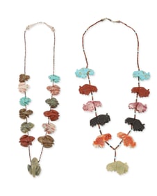 Two Zuni Pueblo carved stone fetish necklaces