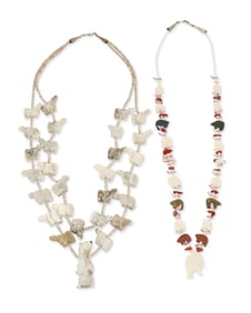 Two Zuni Pueblo carved fetish necklaces