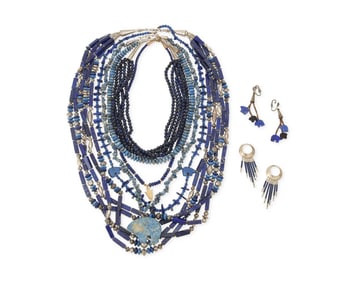 A group of Southwest style silver and lapis lazuli jewelry
