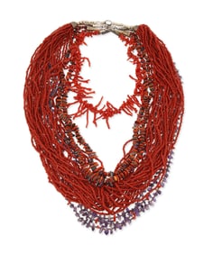 A group of Southwest-style coral and stone necklaces